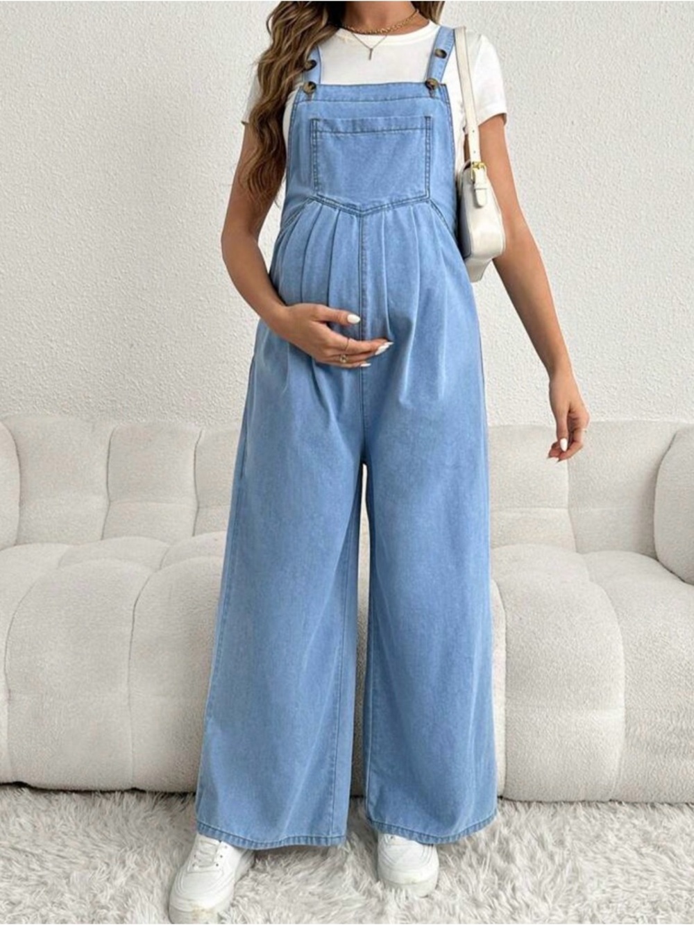 SHEIN Light Blue Wide-Leg Maternity Denim Overalls
